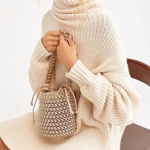 Verão para Mulheres Bolsa de Palha Bolsa de Praia Bolsa do Mensageiro Designer Balde Bolsas Senhoras Tecida Feminino Crossbody New 2020
