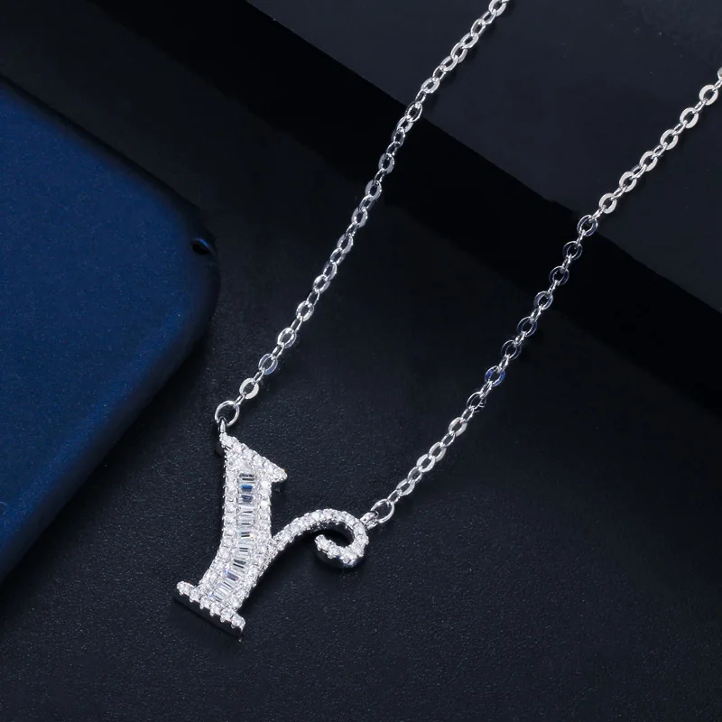 CWWZircons Personalized Cubic Zirconia Crystal 26 Initial Name Letter Pendant Necklace for Women DIY Custom Jewelry Gift CP046 - Окраска металла: Y