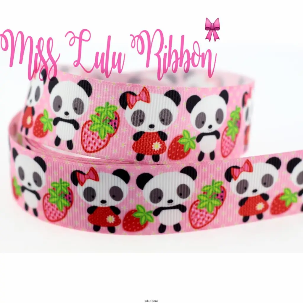 7/8''22mm panda logo printed grosgrain ribbon cute cartoon animal ribbon / elastic tape diy