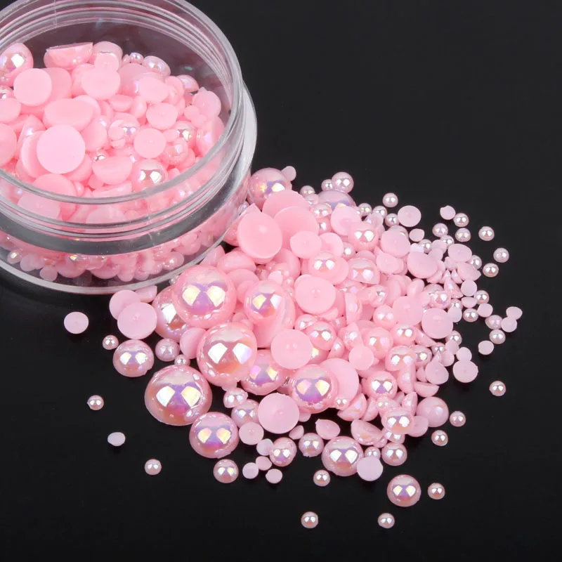 

ABS Plastic pearl beads Mix Size Lt Pink AB About 15g/lot Half Round Flatback for Nail art and Phone Case DIY accessories