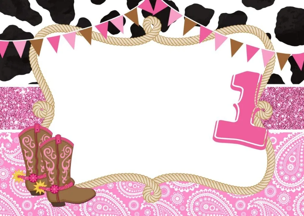 7x5FT Pink Cowgirl Boot Rope Flags Baby Shower Custom Photo Studio