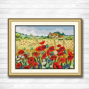 

Beautiful flowers Corn poppy painting 14CT 11CT counted cross stitch Needlework Set Embroidery kits chinese cross stitch