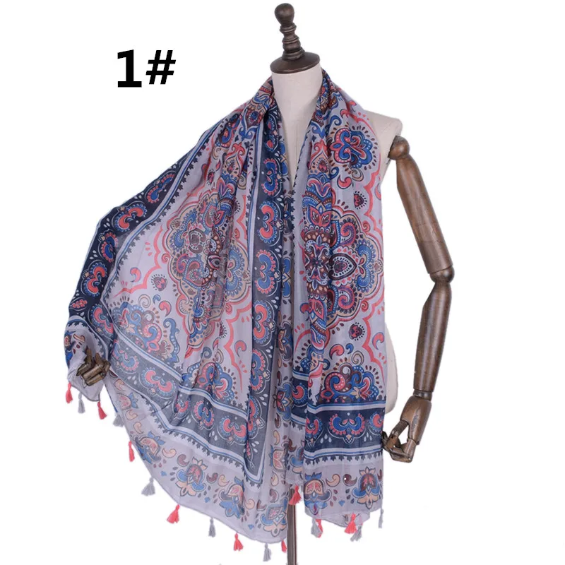 Soft&fashion 2colors blue and red tassel shawls viscose cotton Muslim