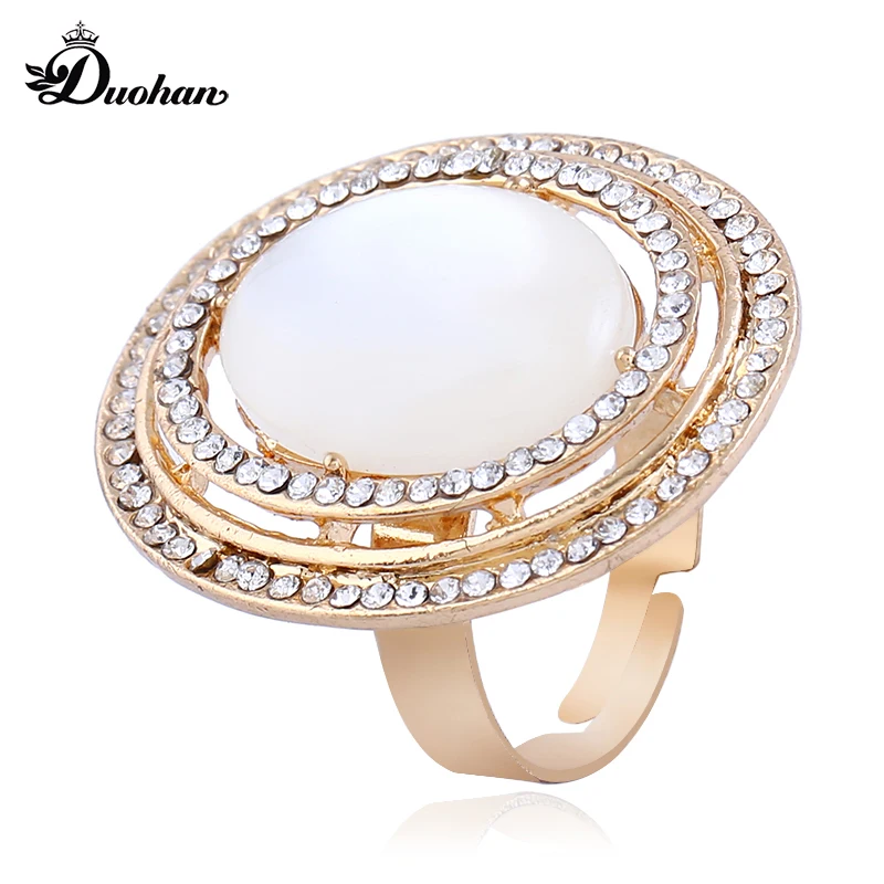Duohan яркий Овальный Опал Золото Цвет кольцо для Для женщин с горный хрусталь обод