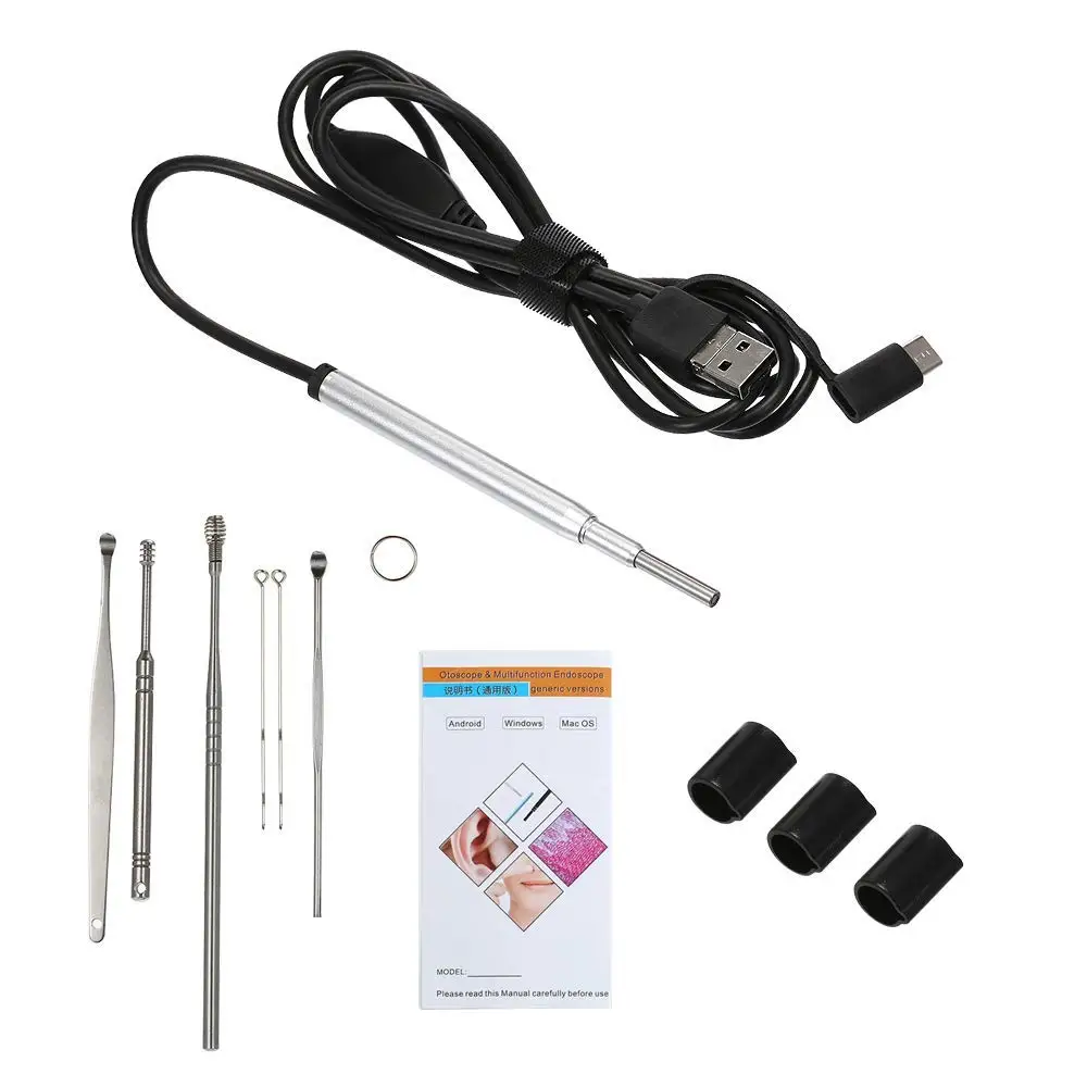 

Endoscope Camera 3.9MM 6 Adjustable LEDs Three-in-one Interface USB Inspection Ear Nose Visual Health Care with Ear Pick