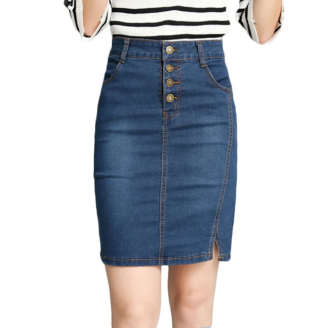 women's mid length denim skirts