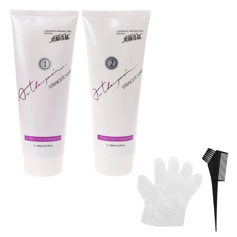 

New 4PCS Organic Acids Straight Smoothing Softening Shaping Styling Cream With Brush Hair Care Set 525g Fit All Hair Type J