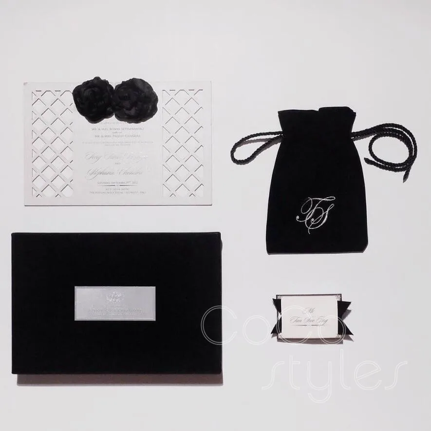  Cocostyles custom made velvet invitation card box for wedding party event - 32879706988