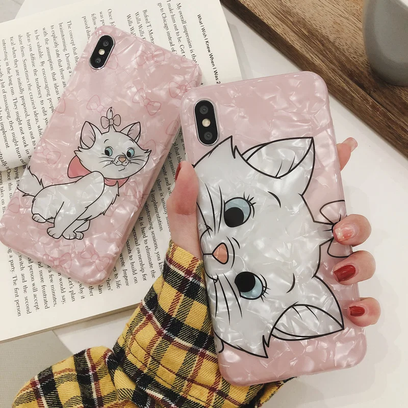 

Marie Cat Cartoon Case For iPhone 6 6S 7 8 Plus 7Plus TPU Rubber Case for iPhone XS MAX XR X S Glossy Marble Back Cover Fudas