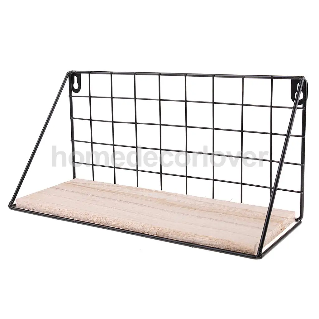1Pc Metal & Wooden Wall Hanging Rack Shelf Holder Cabinet for Flower Pot Gadgets Hold