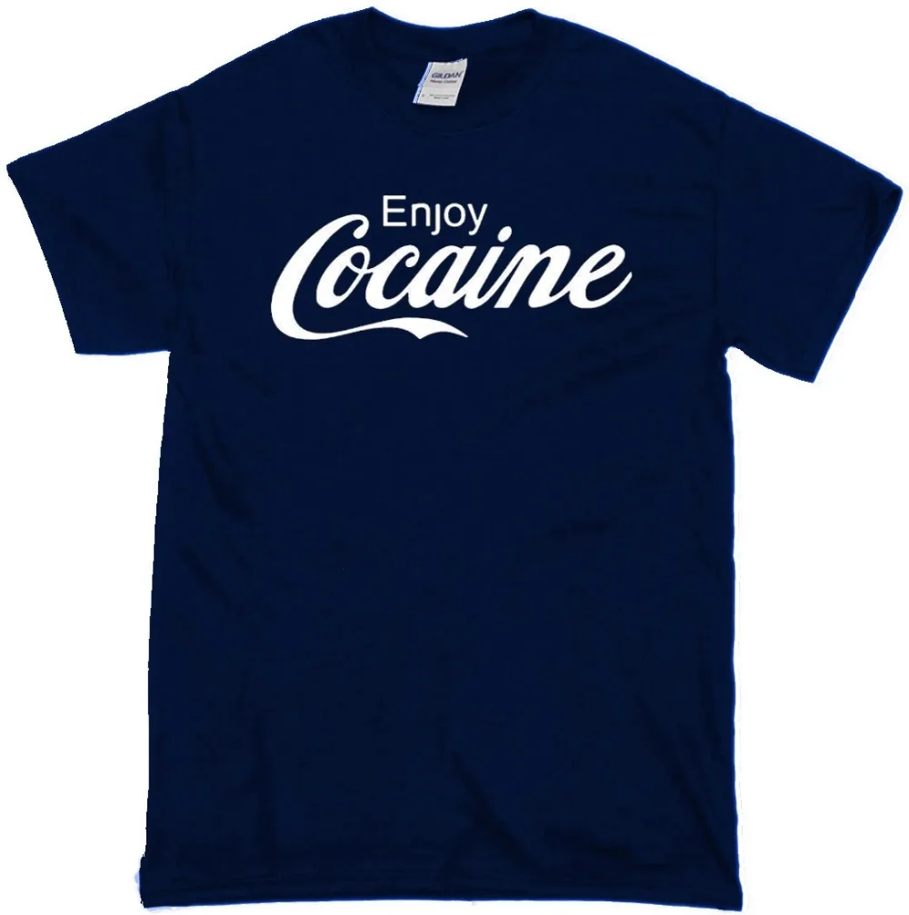 NEW ENJOY COCAINE ADULT NOVELTY HUMOR FUNNY IRONIC JOKE PARTY LOGO COKE SHIRT