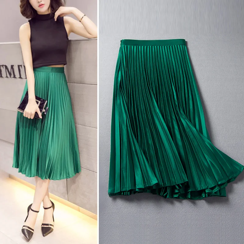 

Free Shipping 2019 Fashion Women Skirt Pleated Long Mid-calf Spring And Autumn Plus Size S-2XL High Waist Skirts With Zipper