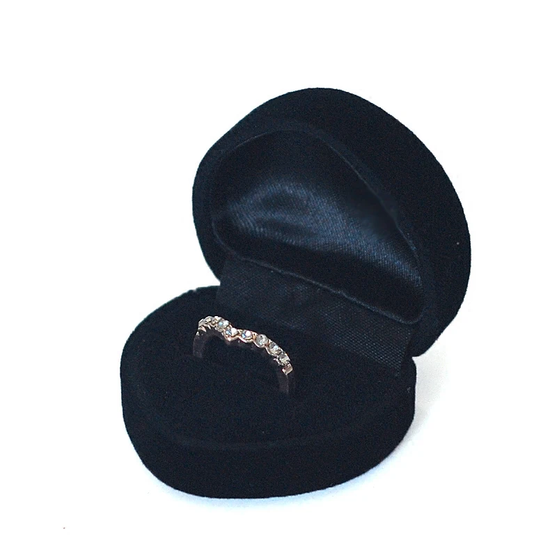 48 шт/партия Романтика свадебное кольцо коробка черное бархатное кольцо в форме сердца коробка упаковка для украшений кольцо для демонстрации и Подарочная коробка