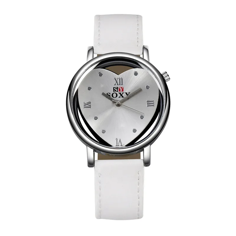 refined minimalist Harajuku heart shaped double sided hollow Korea creative personality fashion trend of students watches