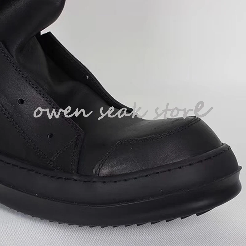 - Owen Seak Men Casual Shoes HighTOP Handmade Classics Boots Luxury Trainers Genuine Leather Laceup Zip Flats Black Sneakers
