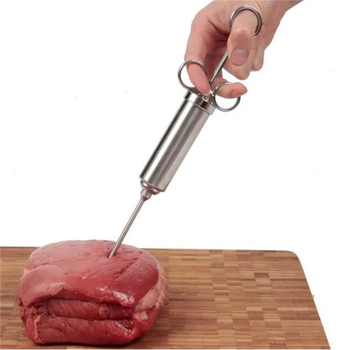 ABFP гриль 2-oz маринада приправа инжектор индейки инъекторы мяса из нержавеющей стали кулинарный шприц инъекции с 2-5 игл