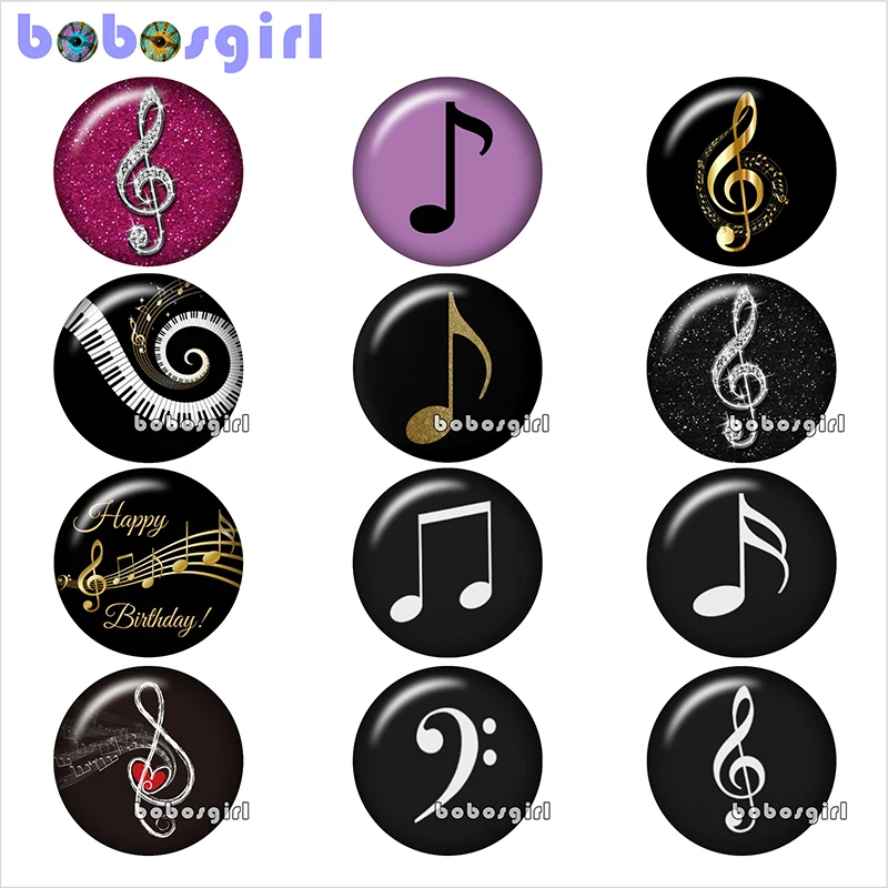 

music symbol notes glass snap button jewelry DIY Round photo cabochons flat back TW1177