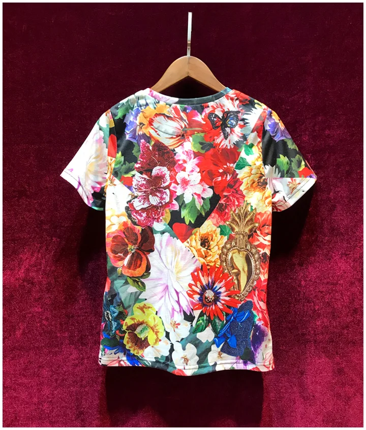 Женская футболка с цветочным принтом Svoryxiu, разноцветная короткая повседневная футболка из хлопка большого размера, расшитая бисером, на лето