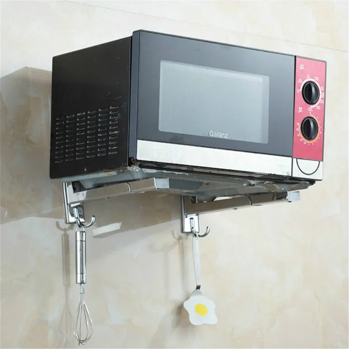 

304 Stainless Steel Kitchen Microwave Bracket Oven Wall Mount Stand Holder Shelf with Removable Hook