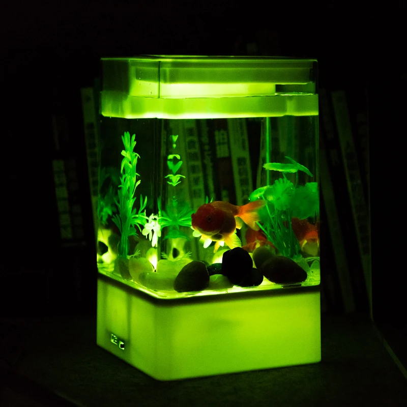 Multicolour Fish Tank With Led Light Usb Mini Small Acrylic