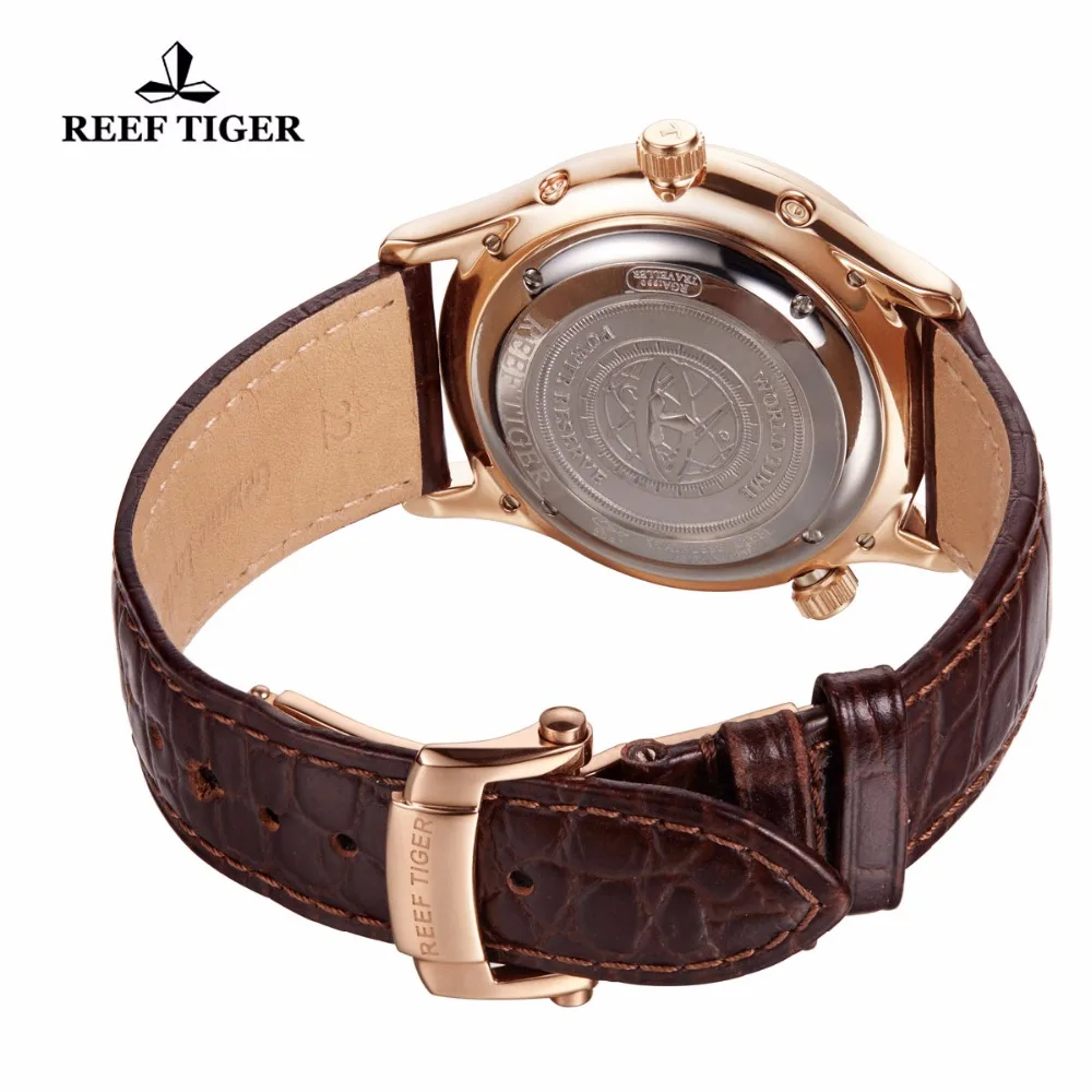  Reef Tiger/RT Designer Men's Watch with World Time Date Rose Gold Automatic Watch RGA1951