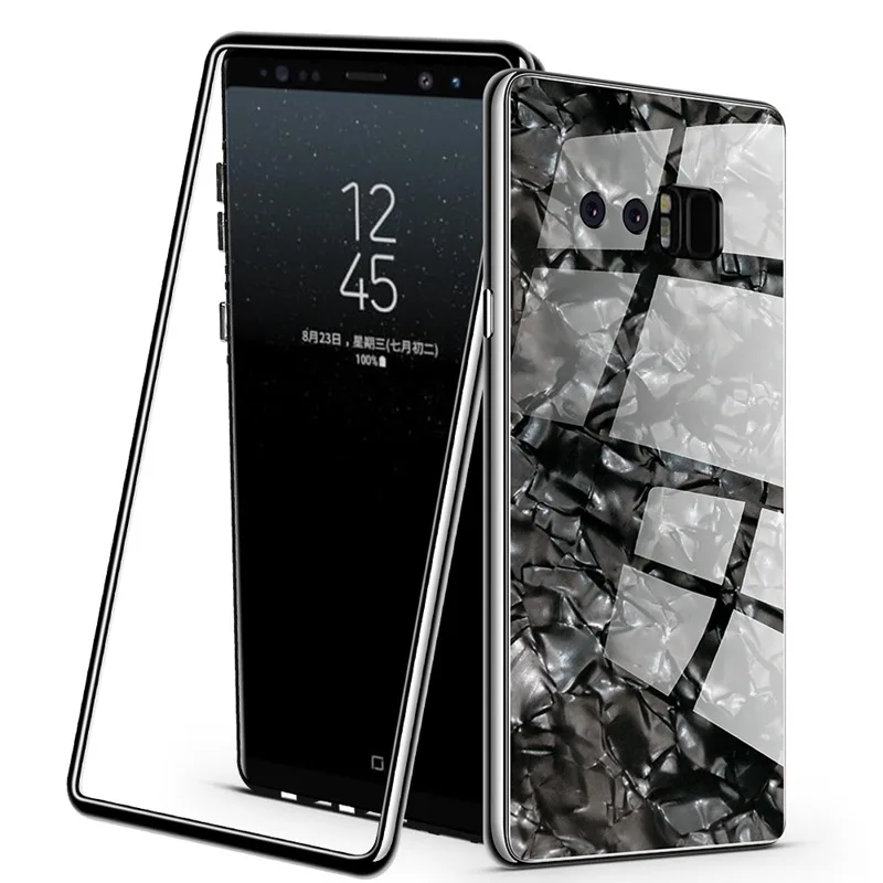 360 чехол с полной защитой из мраморного стекла S10 для samsung S7 edge S8 S9 S10 Plus чехол на магните Note 8 9 чехол с защитой экрана - Цвет: Black