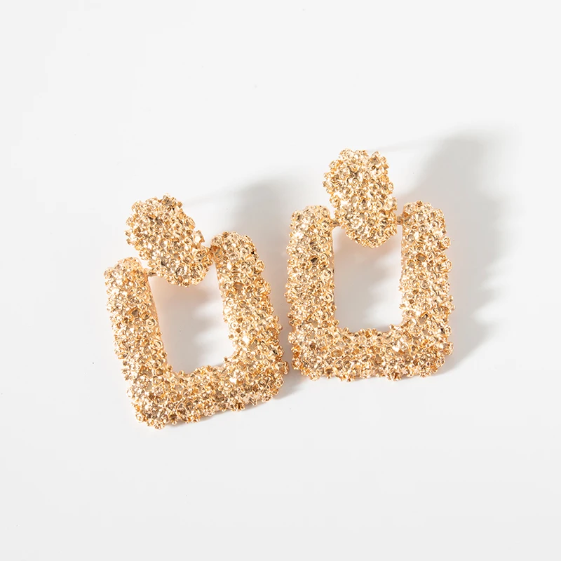 

2019 new hot Earrings For Women Gold Color Geometric Statement Earring 2018 Texture Metal Drop Earing Hanging Fashion Jewelry