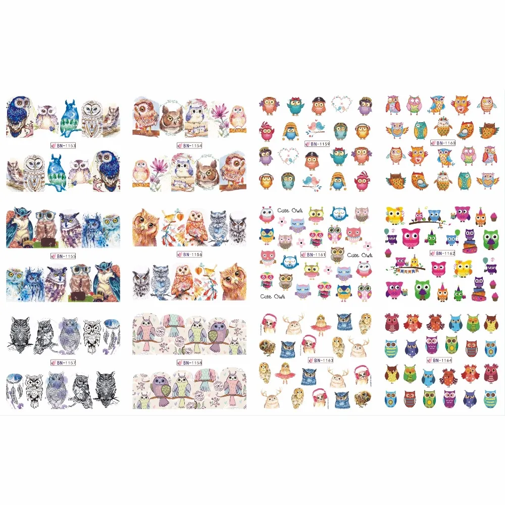 

12 PACK/ LOT WATER DECAL NAIL ART NAIL STICKER FULL COVER LOVELY BIRD CUTE OWL CARTOON SWEET HEART VALENTINE'S BN1153-1164