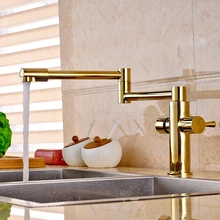 Золотой поворотный носик Deck Mount Ванная комната Кухня кран 1 отверстие раковина смеситель