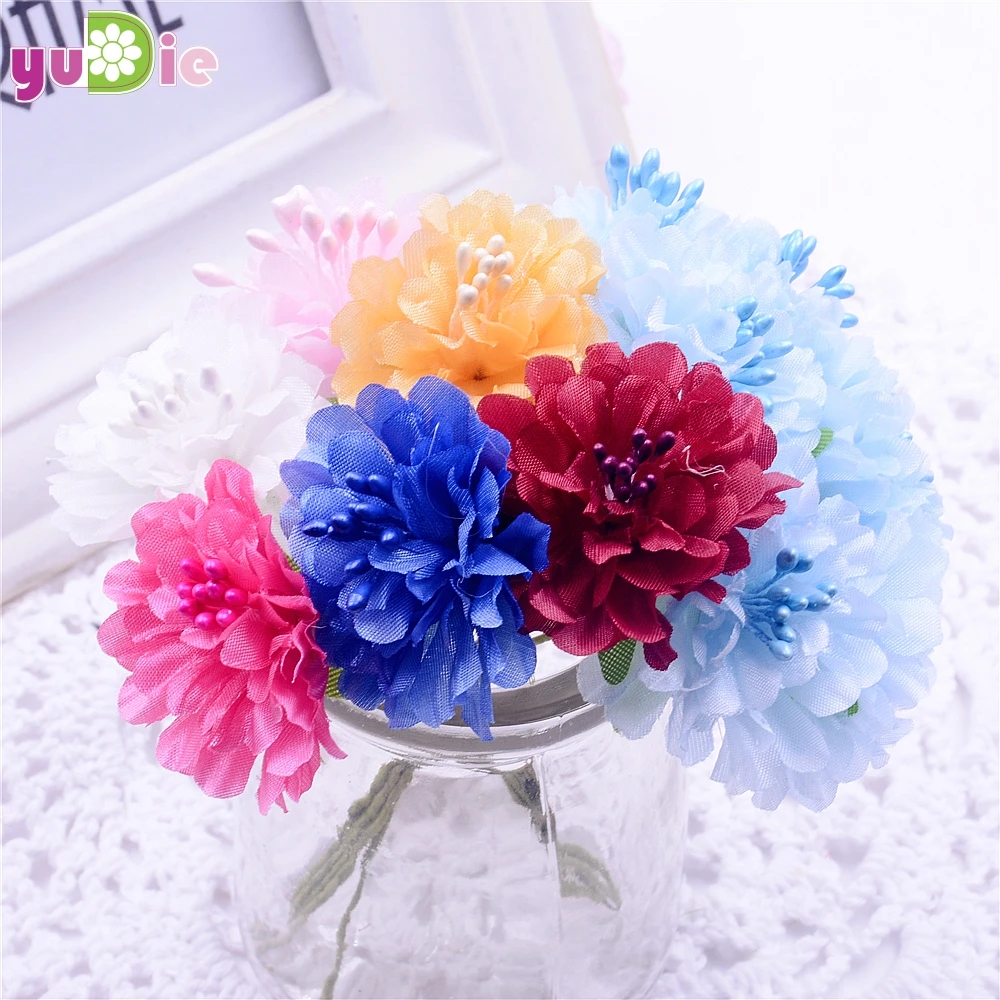 12pcs silk carnations bouquet Stamen Artificial flower wedding