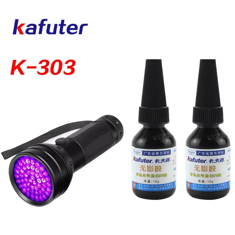 Подлинные 2 шт 10 г kafuter K-303 УФ клей+ 51led УФ отверждения лампы ПММА Акриловый Клей Склеивание прозрачный пластик ПВХ ABS металл