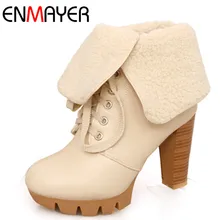 ENMAYER Round Toe Shoes Woman High Heels Ankle Boots for Women Cross-tied Lace-up Shoes Winter Boots Large Size 34-43 ENMAYER Round Toe Shoes Woman High Heels Ankle Boots for Women Cross-tied Lace-up Shoes Winter Boots Large Size 34-43