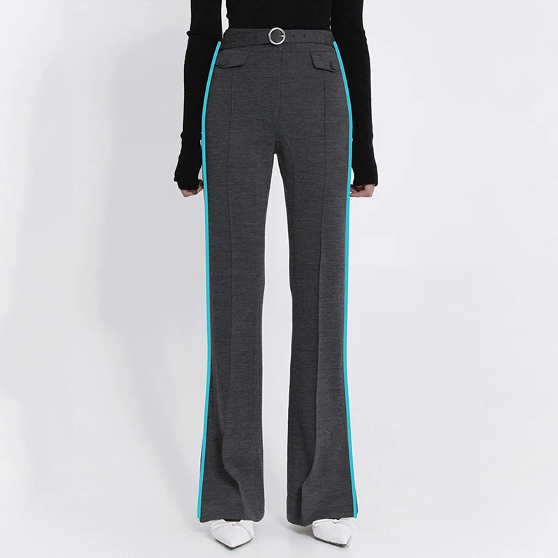 TWOTWINSTYLE корейский шерсть мотобрюки для женщин высокая талия карманы сбоку разделение женские брюки клёш повседневное Мода 2018 осень прилив