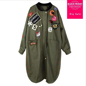 

2020 autumn female stand collar loose casual long uniform frock jacket letters Epaulet embroidery jacket w1283