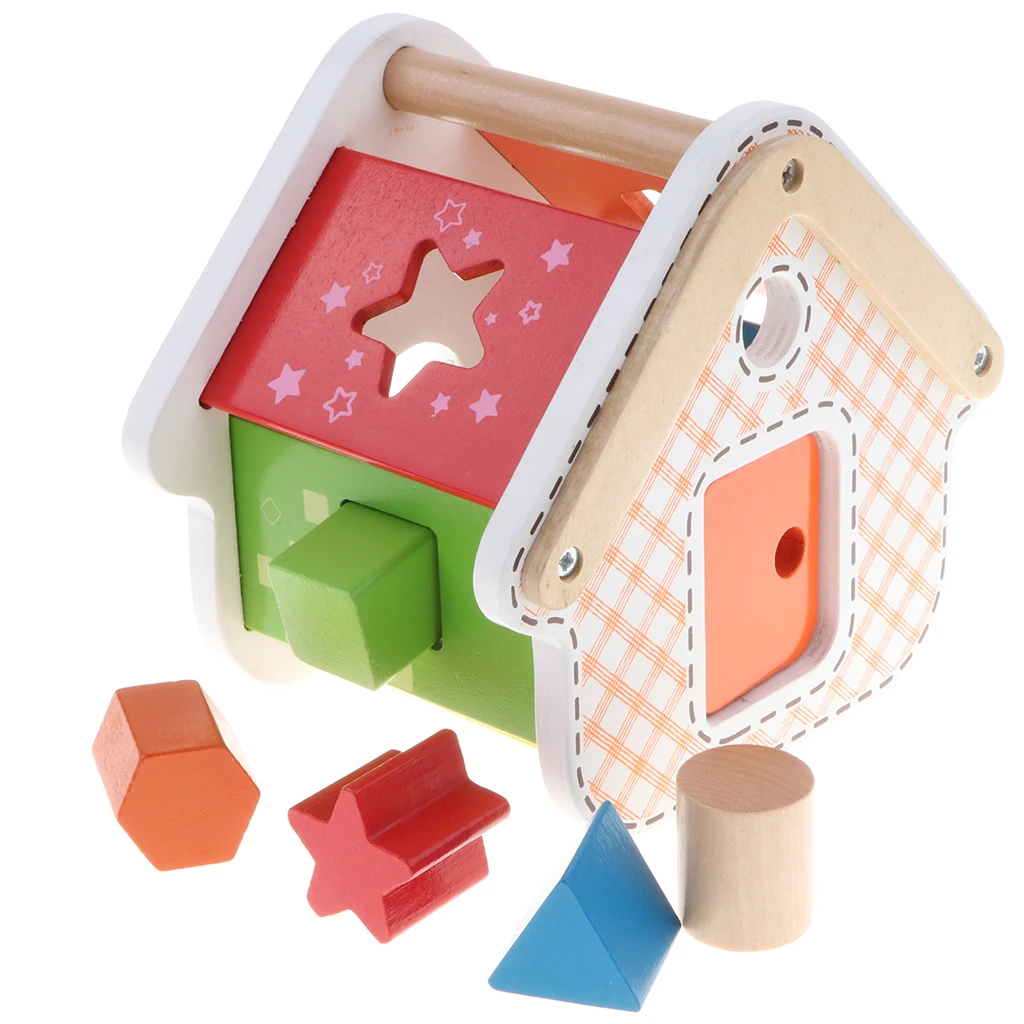 Classic Shapes Sorter - Wooden Shape Sorting House Kids Preschool Color & Shape Cognitive Developmental Toy, Easy-to-Grip Shapes