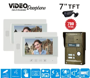 

ZHUDELE 2-Apartment 7" LCD Monitor Speakerphone Intercom Color Video Door Phone Doorbell Access Control System IR Doorphone