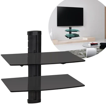 

2019 Hot Universal Set-top Box Wall Mount DVD Bracket Shelf with Black Strengthened Tempered Glass for Cable Boxes/Games HWC