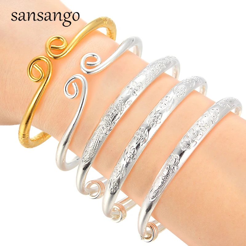 

Bohemian Couple Jewelry Gypsy Alloy Silver/Gold Tight Hoop Pattern Bangle & Bracelet Open Adjustable Bangle For Lover Vintage