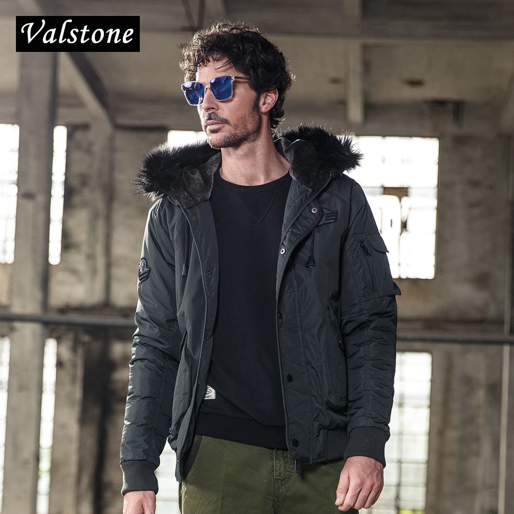 

Valstone Wadded coat Men casual fashion winter jacket padded hooded parkas mens down jacket thick outerwear Slim fit overcoats
