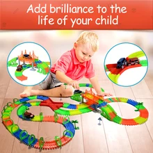 Railway road light with glow stunt glowing race luminous racing flexible slot cars magical truck toys for boys miracle tracks magic track mini racing car race cars track luminous road slot glow in the dark stunt railroad flexible glowing toys for boys
