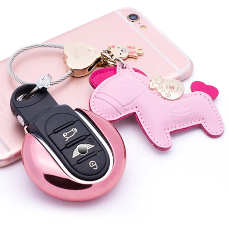 Чехол для ключей от автомобиля, чехол для Mini Cooper JCW One S F54 F55 F56 F60, автомобильные аксессуары - Название цвета: Rose Gold Pink Pony