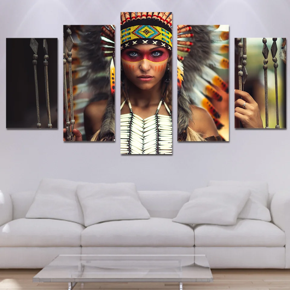 5 Panels Popular Indian Girl Native American Canvas Prints canvas