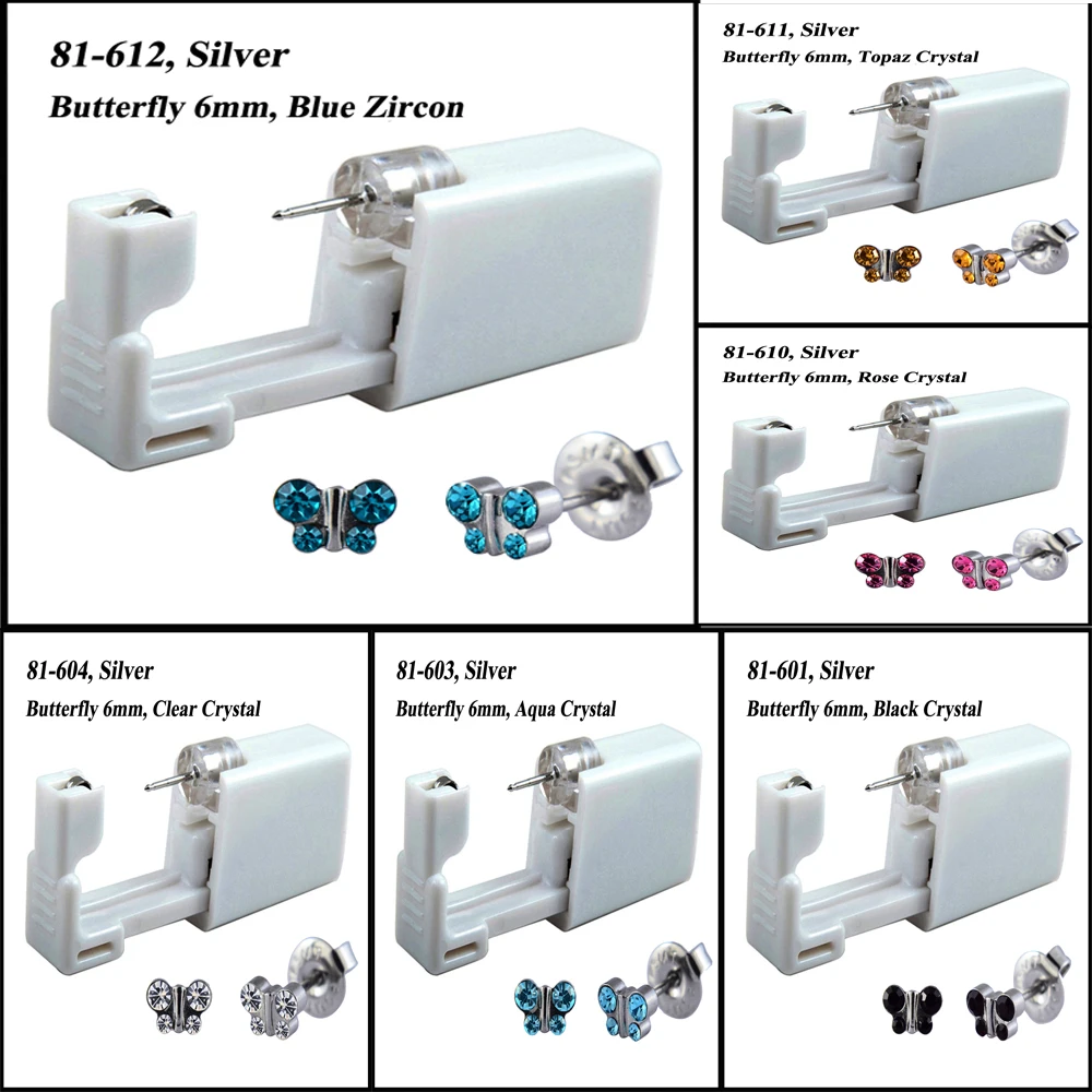 

2pcs Disposable No Pain Safe Sterile Ear Piercing Unit Kit Butterfly Ear Stud Piercing Tool Built-In Fashion Jewelry 20g