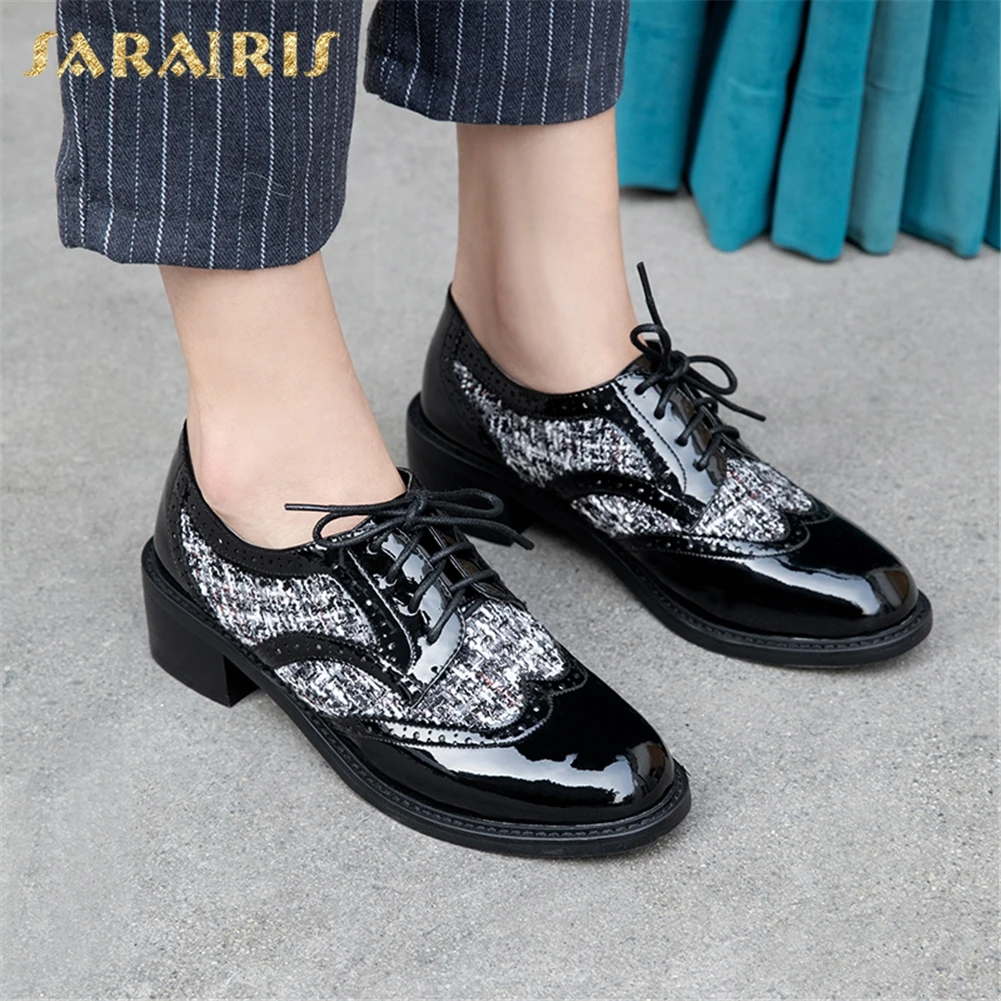 

Sarairis New Fashion Top Quality Mix Color Shoes Woman Pumps Female Lace Up Chunky Heels Patent Leather Pumps Woman Shoes