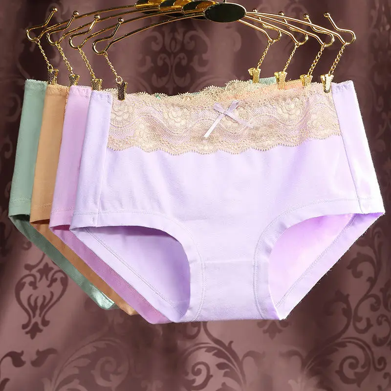 

Women Big Size Underwear High Quality Girls Cotton Briefs Solid Color Seamless Underwear Cute Bow Lace Design Underwear