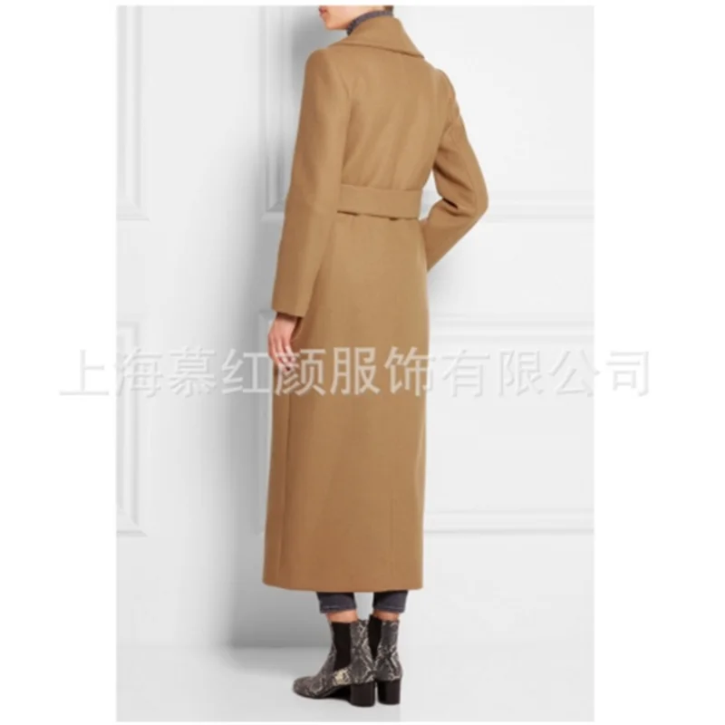 Осеннее корейское приталенное Женское шерстяное пальто верблюжьего цвета с отложным воротником повседневное длинное пальто