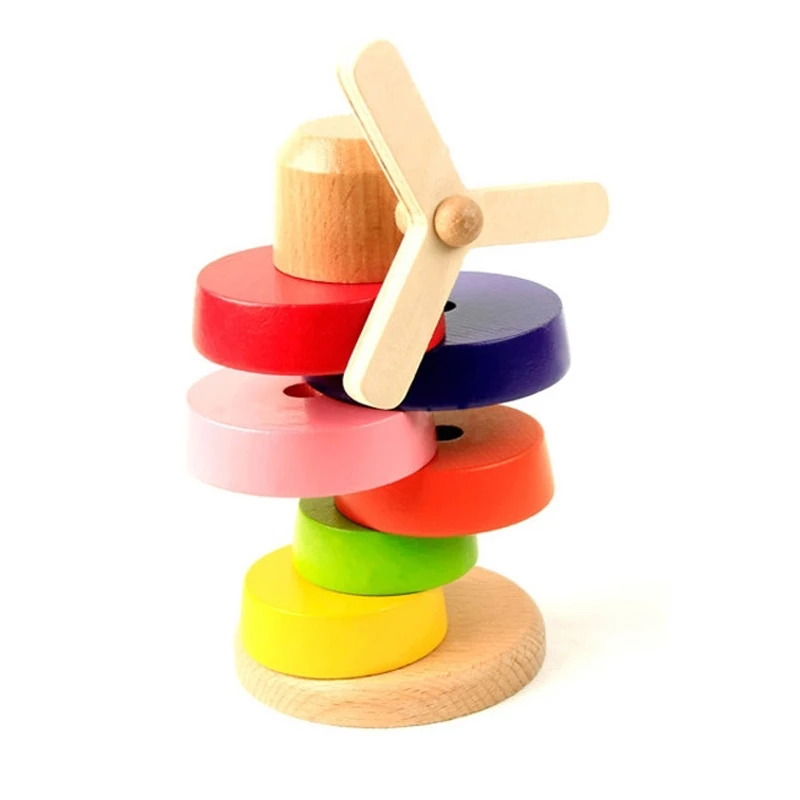 Baby Montessori Materials Wooden Educational Toys For Kids windmill Stack Tower Designer For Children Color Sorters Babies