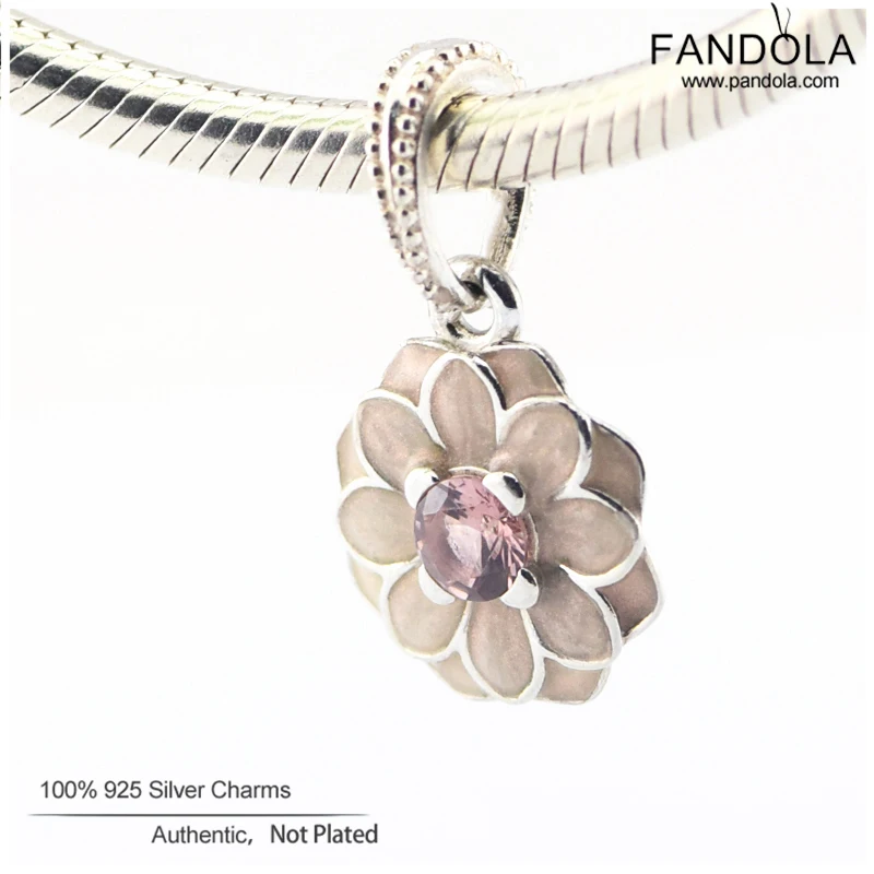 

100% 925 Sterling Silver Blooming Dahlia Hanging Charm Beads for Jewelry Making Fits Original Charms Bracelet Berloque