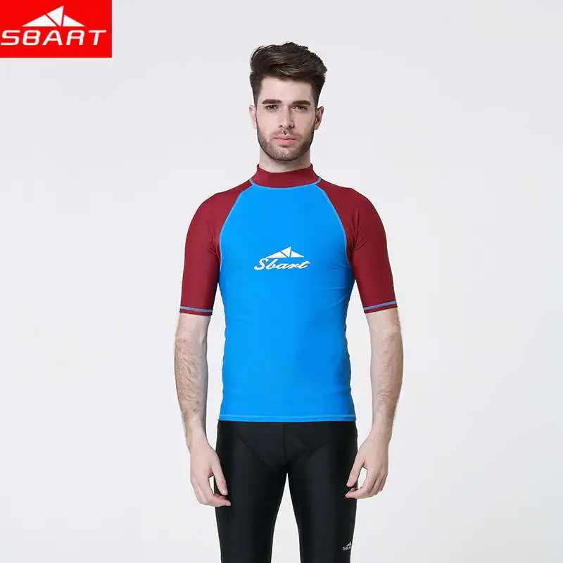 SBART Lycra Rashguard Men Swim Surf Shirts Short Sleeve Rash Guard Men