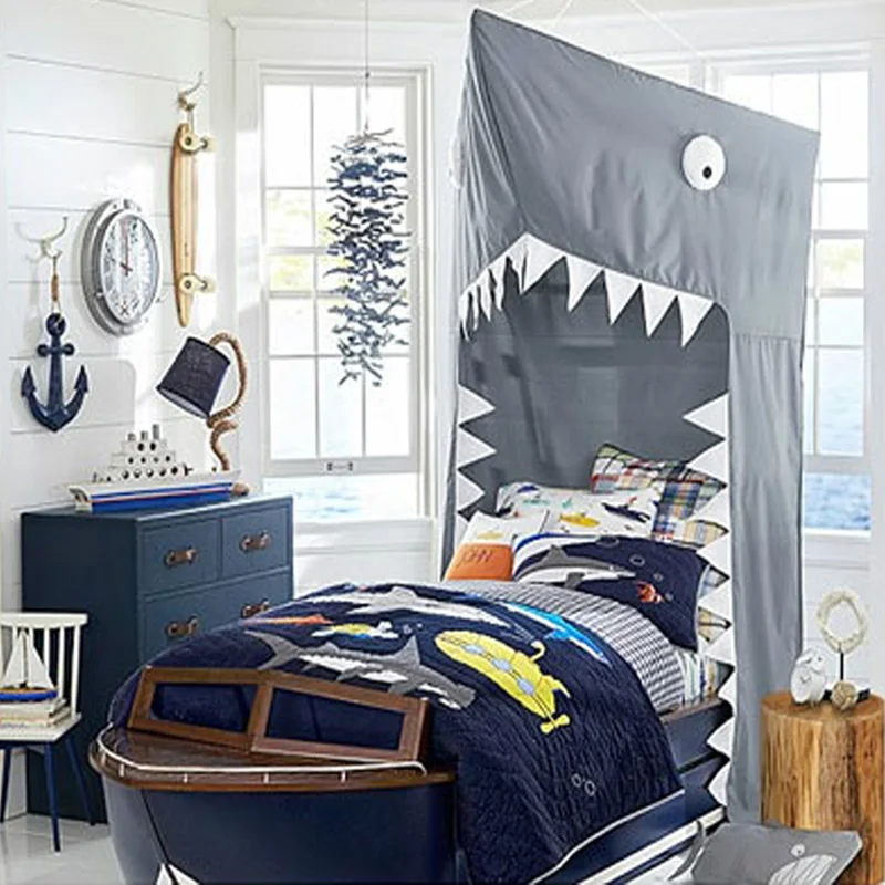 Us 49 99 Ins Kamimi Black Shark Canopy Mosquito Net Kids Bed Net Baby Room Decor Children Bed Door Type Cotton Animal Pattern A983 In Crib Netting